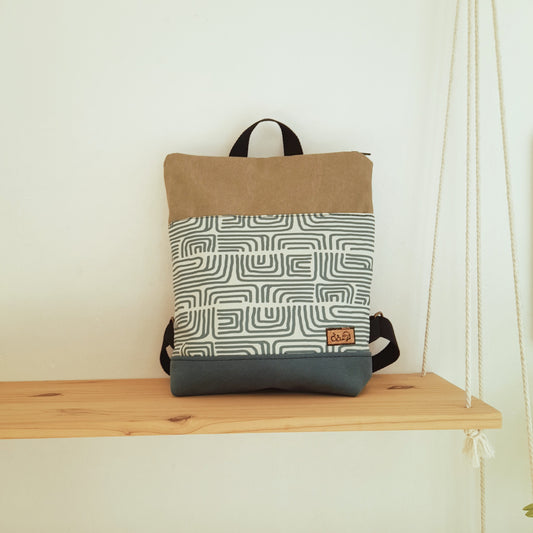 Mochila rectángulo con Laberintos azules, kaki y azul