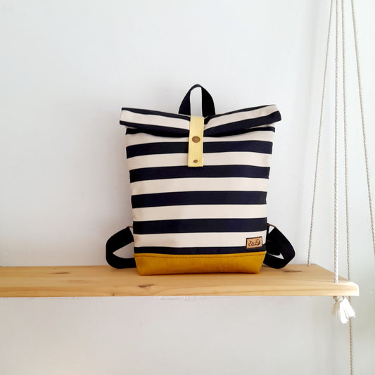 Rolltop de Rayas blanco y negro con mostaza