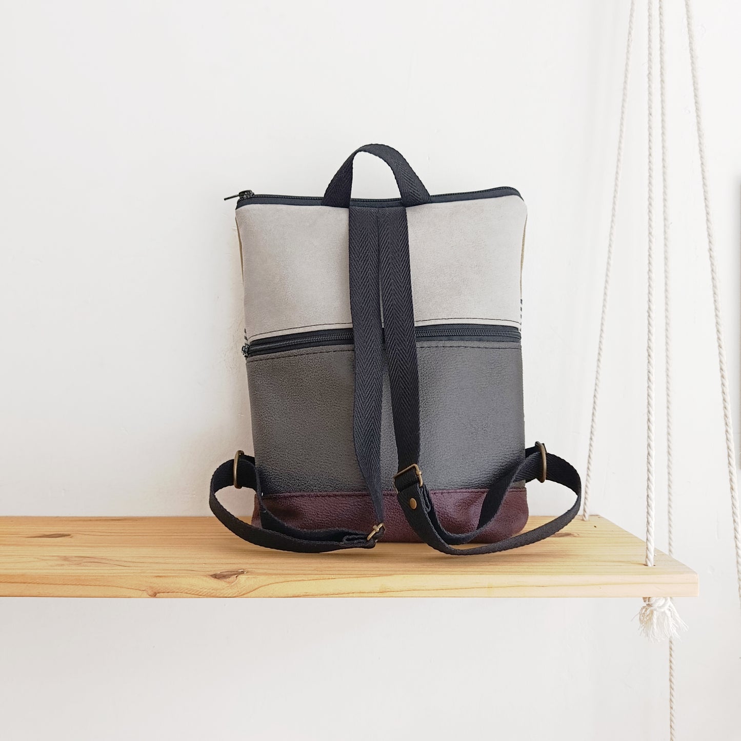 Mochila rectángulo con arbolillos, kaki y morado